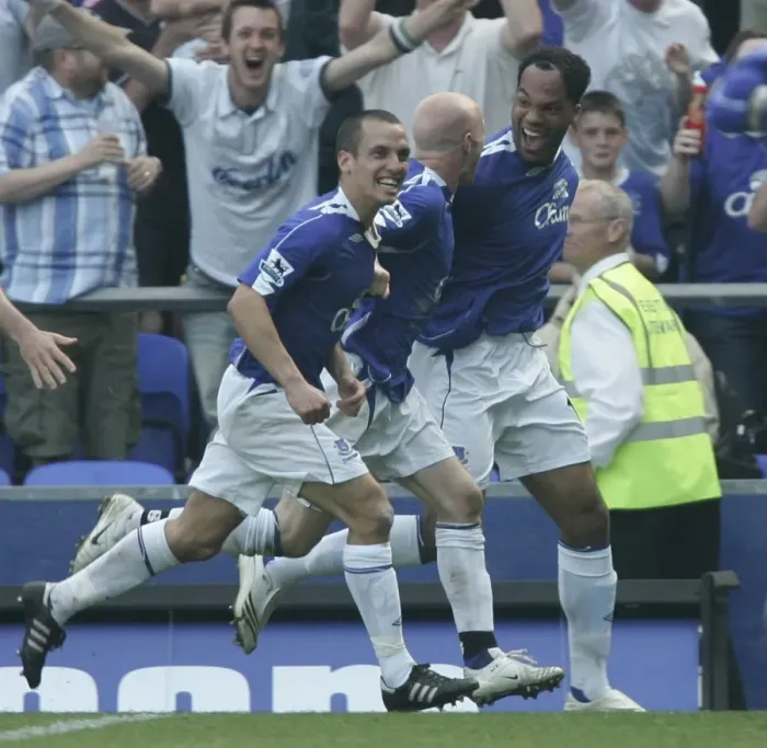 Framed Print : Everton v Charlton Athletic Joloeon Lescott celebrates scoring the first goal Framed Print : Everton v Charlton Athletic Joloeon Lescott celebrates scoring the first goal