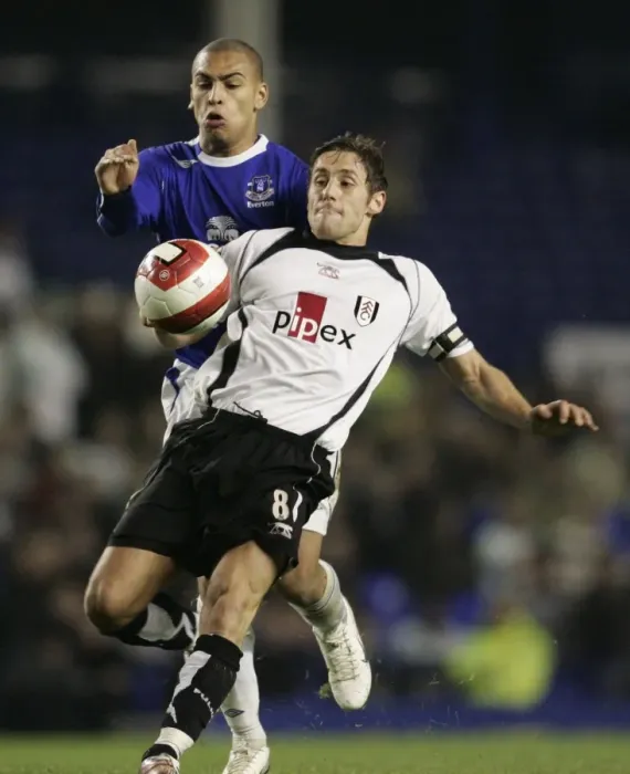Framed Print : Everton v Fulham James Vaughan and Fulhams Michael Brown Framed Print : Everton v Fulham James Vaughan and Fulhams Michael Brown