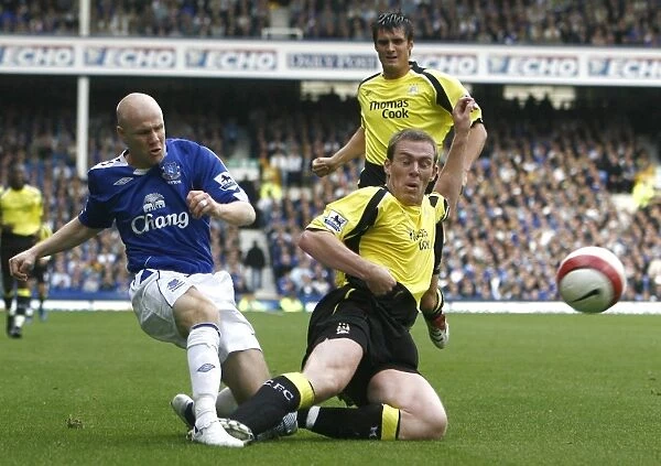 Everton v Manchester City Andrew Johnson of Everton in action against Richard Dunne