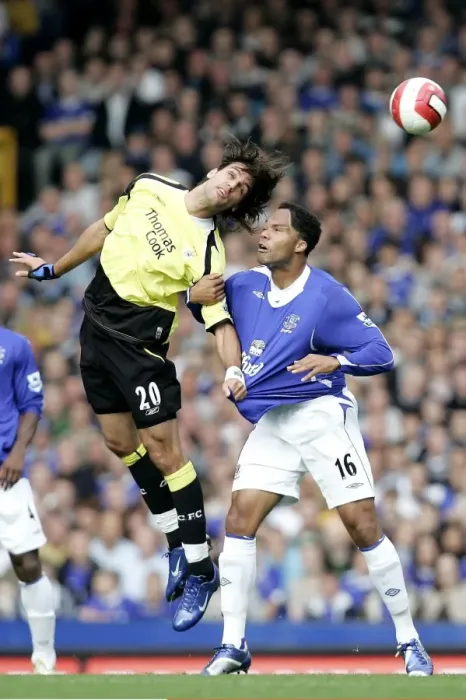 Framed Print : Everton v Manchester City Manchester Citys Georgios Samaras challanges for a header with Everton s Framed Print : Everton v Manchester City Manchester Citys Georgios Samaras challanges for a header with Everton s
