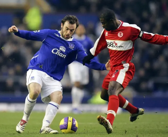 Framed Print : Everton v Middlesbrough James McFadden in action with George Boateng Framed Print : Everton v Middlesbrough James McFadden in action with George Boateng