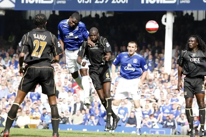Framed Print : Everton v Portsmouth - Joseph Yobo scores his sides second goal