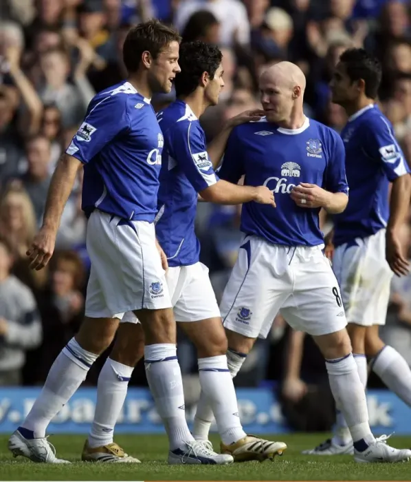 Framed Print : Everton v Sheffield United - 21  /  10  /  06 Mikel Arteta celebrates scoring the first goal for Everton with