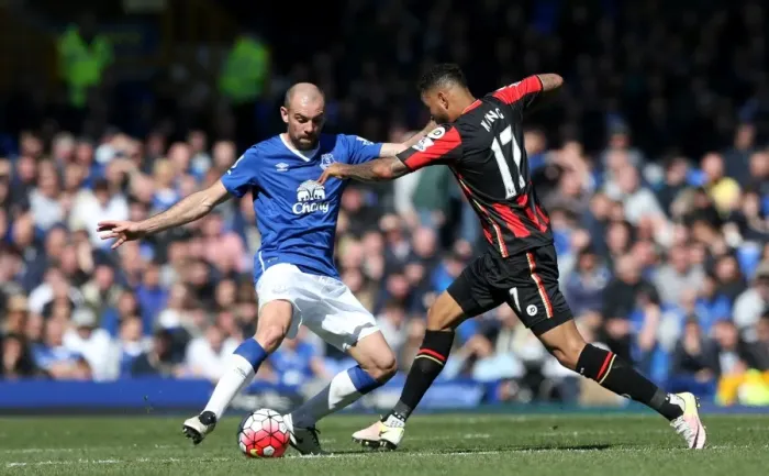 Framed Print : Everton vs AFC Bournemouth: Darron Gibson and Joshua King Clash in Barclays Premier League Match at Goodison Park