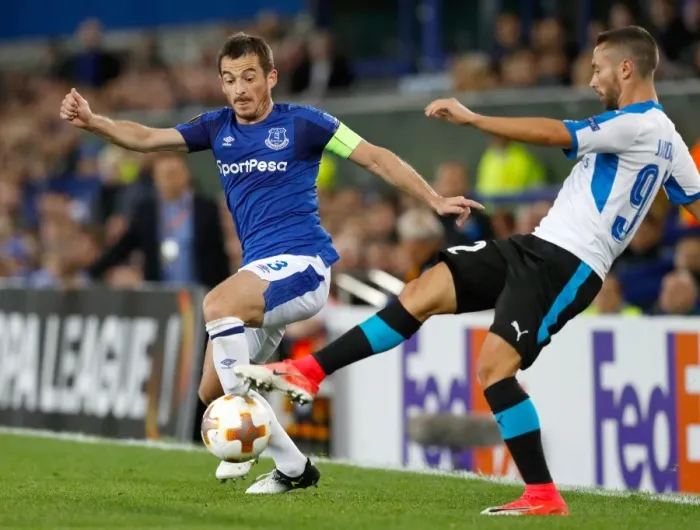 Framed Print : Everton vs Apollon Limassol: Leighton Baines vs Antonio Jakolis - UEFA Europa League Group E Clash at Goodison Park