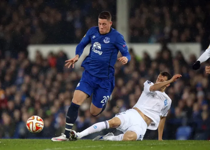 Framed Print : Everton vs Dynamo Kiev: Ross Barkley and Danilo Silva's Intense Battle in UEFA Europa League Framed Print : Everton vs Dynamo Kiev: Ross Barkley and Danilo Silva's Intense Battle in UEFA Europa League