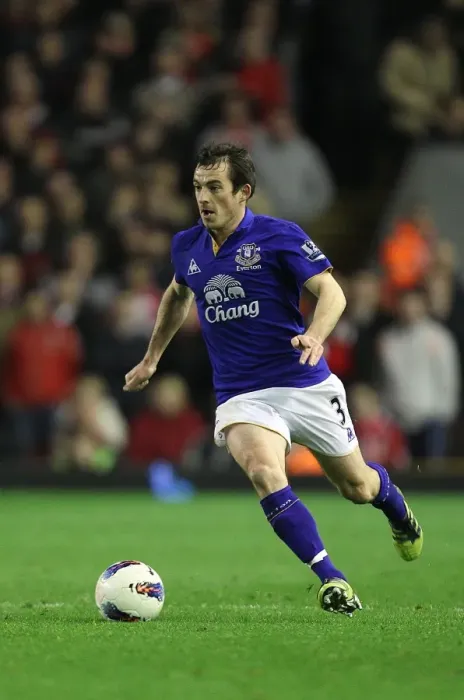 Framed Print : Everton vs. Liverpool Rivalry: Leighton Baines Intense Battle at Anfield (13 March 2012)