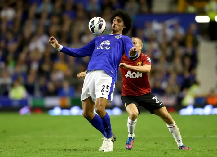 Framed Print : Everton vs. Manchester United Showdown: Fellaini vs. Cleverley at Goodison Park (1-0)