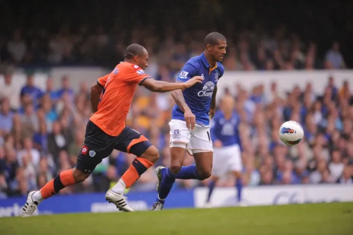 Framed Print : Everton vs. Queens Park Rangers: A Clash at Goodison Park - Beckford vs. Gabbidon (Premier League, 2011)