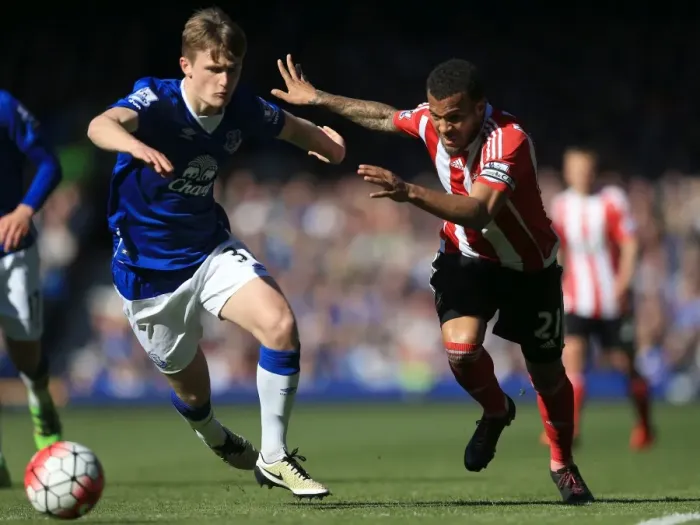 Framed Print : Everton vs Southampton: Intense Battle for Possession - Connolly vs Bertrand at Goodison Park Framed Print : Everton vs Southampton: Intense Battle for Possession - Connolly vs Bertrand at Goodison Park