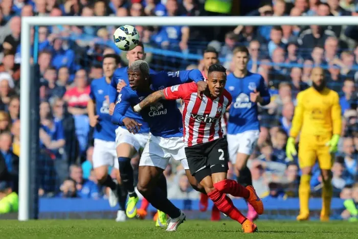 Framed Print : Everton vs Southampton Showdown: Arouna Kone vs Nathaniel Clyne at Goodison Park - Barclays Premier League Framed Print : Everton vs Southampton Showdown: Arouna Kone vs Nathaniel Clyne at Goodison Park - Barclays Premier League