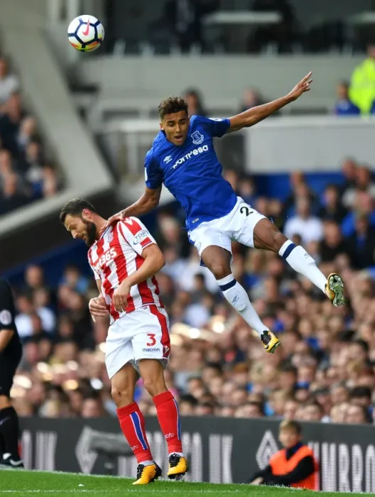 Framed Print : Everton vs Stoke City: Intense Battle for Possession - Dominic Calvert-Lewin vs Erik Pieters at Goodison Park (Premier League 2017-18)