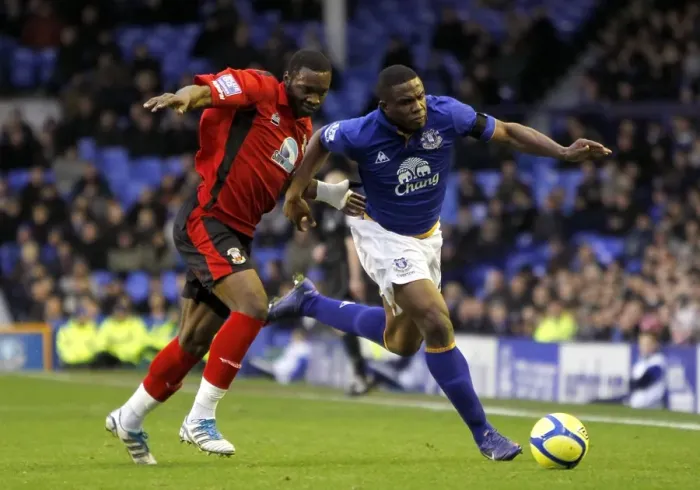 Framed Print : Everton vs Tamworth: A FA Cup Battle - Anichebe vs Kanyuka's Intense Rivalry for Ball Possession (January 2012) Framed Print : Everton vs Tamworth: A FA Cup Battle - Anichebe vs Kanyuka's Intense Rivalry for Ball Possession (January 2012)