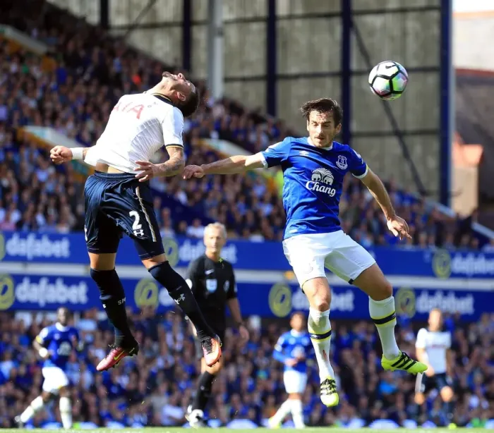 Framed Print : Everton vs. Tottenham Hotspur: A Head-to-Head Battle at Goodison Park - Leighton Baines vs. Kyle Walker Framed Print : Everton vs. Tottenham Hotspur: A Head-to-Head Battle at Goodison Park - Leighton Baines vs. Kyle Walker