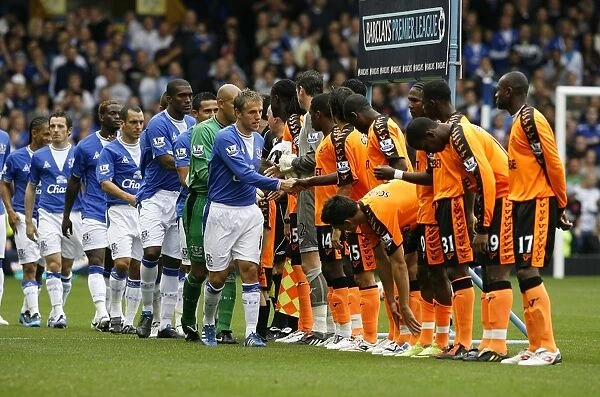 Everton vs. Wigan Athletic: Unity Before Battle - Pre-Match Handshake at Goodison Park, Barclays Premier League