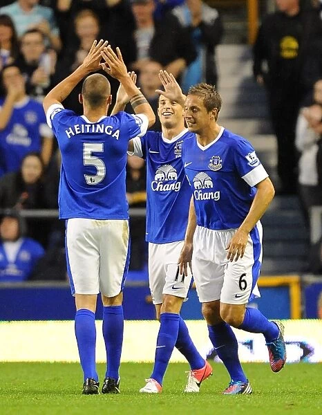 Everton's 5-0 Capital One Cup Victory: Mirallas's Opener and the Triumphant Celebration with Heitinga and Jagielka