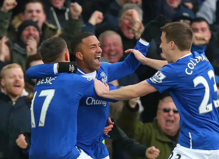 Framed Print : Everton's Aaron Lennon Scores Second Goal: Everton 2-0 West Ham United (Barclays Premier League, Goodison Park)