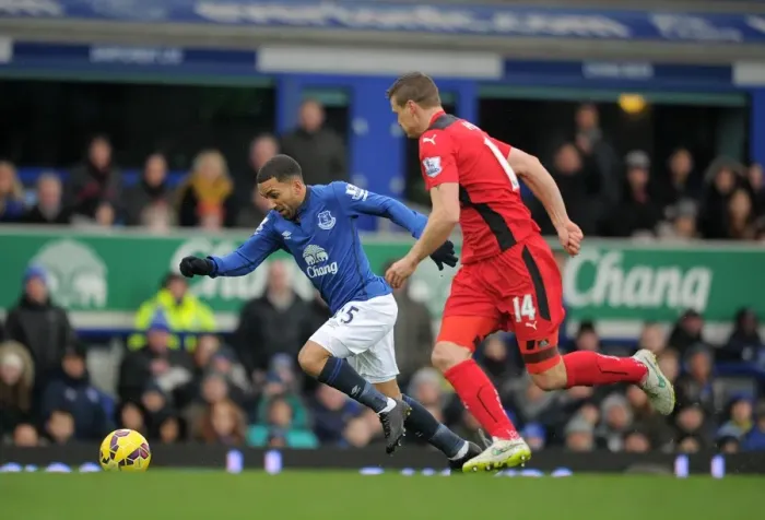 Framed Print : Everton's Aaron Lennon in Thrilling Action Against Leicester City (Everton vs Leicester City, Barclays Premier League, Goodison Park)