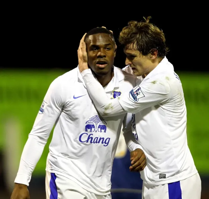 Framed Print : Everton's Anichebe and Jelavic: Unforgettable FA Cup Goals Celebration Against Oldham Athletic (16-02-2013) Framed Print : Everton's Anichebe and Jelavic: Unforgettable FA Cup Goals Celebration Against Oldham Athletic (16-02-2013)