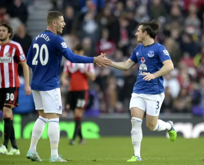 Framed Print : Everton's Baines and Barkley: Celebrating Their First Goal vs. Sunderland in the Premier League Framed Print : Everton's Baines and Barkley: Celebrating Their First Goal vs. Sunderland in the Premier League
