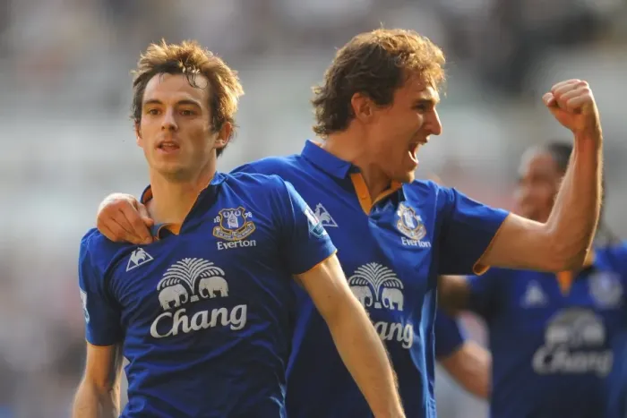 Framed Print : Everton's Baines and Jelavic: Celebrating Their First Goal Together Against Swansea City (24 March 2012)