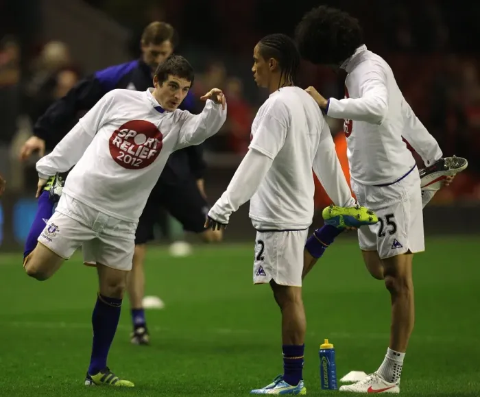 Framed Print : Everton's Baines, Pienaar, and Fellaini Unite in Focus during Liverpool's Anfield Warm-Up (13 March 2012) Framed Print : Everton's Baines, Pienaar, and Fellaini Unite in Focus during Liverpool's Anfield Warm-Up (13 March 2012)