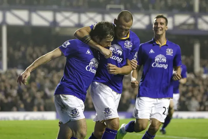 Framed Print : Everton's Baines Scores Penalty, Celebrates with Heitinga and Vellios: A Triumphant Moment at Goodison Park (19 November 2011 vs. Wolverhampton Wanderers) Framed Print : Everton's Baines Scores Penalty, Celebrates with Heitinga and Vellios: A Triumphant Moment at Goodison Park (19 November 2011 vs. Wolverhampton Wanderers)