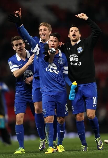 Evertons Bryan Oviedo (centre) celebrate with his team-mates after the game