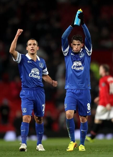 Everton's Bryan Oviedo and Leon Osman: Celebrating a Historic Upset at Old Trafford - Manchester United 0-1 Everton (December 4, 2013, Barclays Premier League)