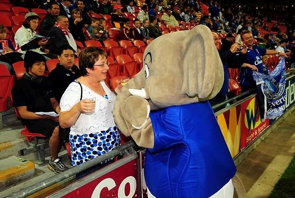 Everton's Chang the Elephant Welcomes Fans at Brisbane Roar's Suncorp Stadium: Pre-Season Friendly