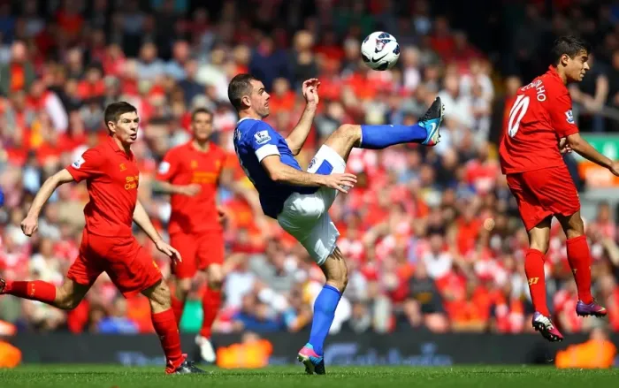 Framed Print : Everton's Darron Gibson Soars Above Liverpool: 0-0 Stalemate at Anfield (May 5, 2013) Framed Print : Everton's Darron Gibson Soars Above Liverpool: 0-0 Stalemate at Anfield (May 5, 2013)