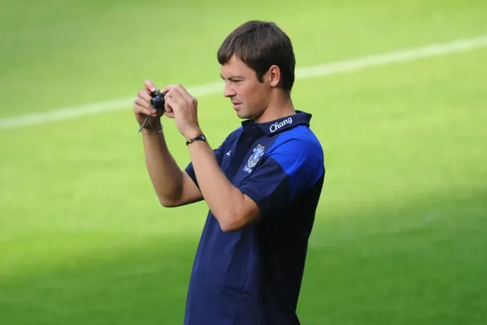 Framed Print : Evertons Diniyar Bilyaletdinov Pre-Game Moment at Werder Bremen's Weserstadion (02 August 2011)