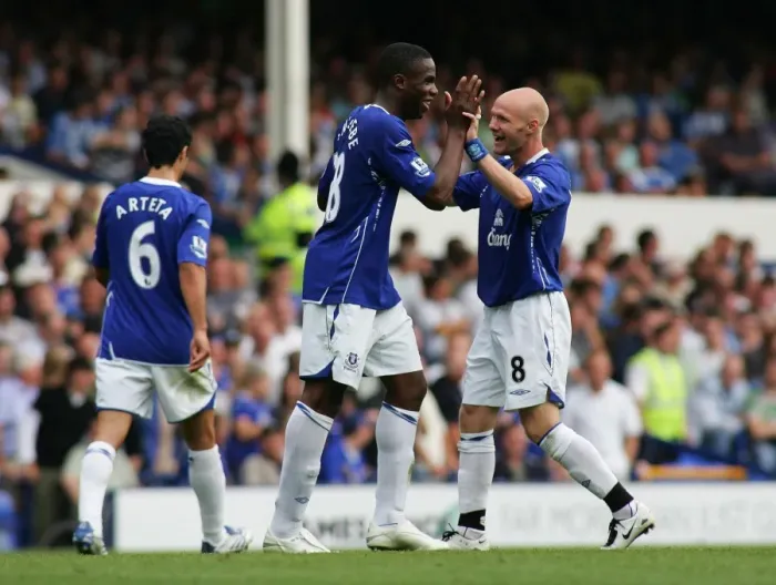 Framed Print : Everton's Double Act: Johnson and Anichebe Celebrate Second Goal vs. Wigan Athletic (August 11, 2007) Framed Print : Everton's Double Act: Johnson and Anichebe Celebrate Second Goal vs. Wigan Athletic (August 11, 2007)