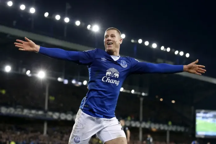 Framed Print : Everton's Double Delight: Ross Barkley's Exuberant Celebration of Deulofeu's Goal vs Stoke City (Barclays Premier League) Framed Print : Everton's Double Delight: Ross Barkley's Exuberant Celebration of Deulofeu's Goal vs Stoke City (Barclays Premier League)