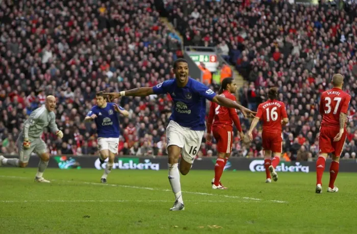 Framed Print : Everton's Double Delight: Jermaine Beckford's Brace at Anfield (Liverpool vs Everton, Barclays Premier League, 16 January 2011) Framed Print : Everton's Double Delight: Jermaine Beckford's Brace at Anfield (Liverpool vs Everton, Barclays Premier League, 16 January 2011)