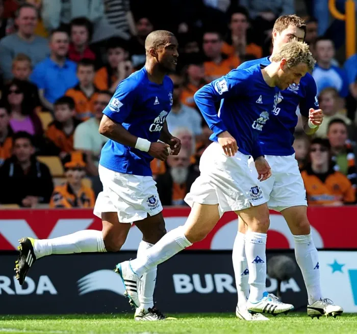 Framed Print : Everton's Double Delight: Neville Scores Brace as Toffees Triumph Over Wolves (09 April 2011)