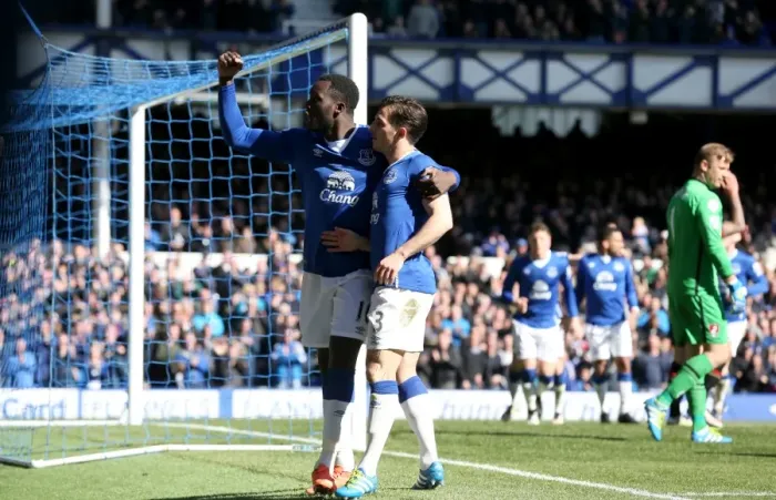 Framed Print : Everton's Double Strike: Leighton Baines and Romelu Lukaku Celebrate Goals Against AFC Bournemouth Framed Print : Everton's Double Strike: Leighton Baines and Romelu Lukaku Celebrate Goals Against AFC Bournemouth