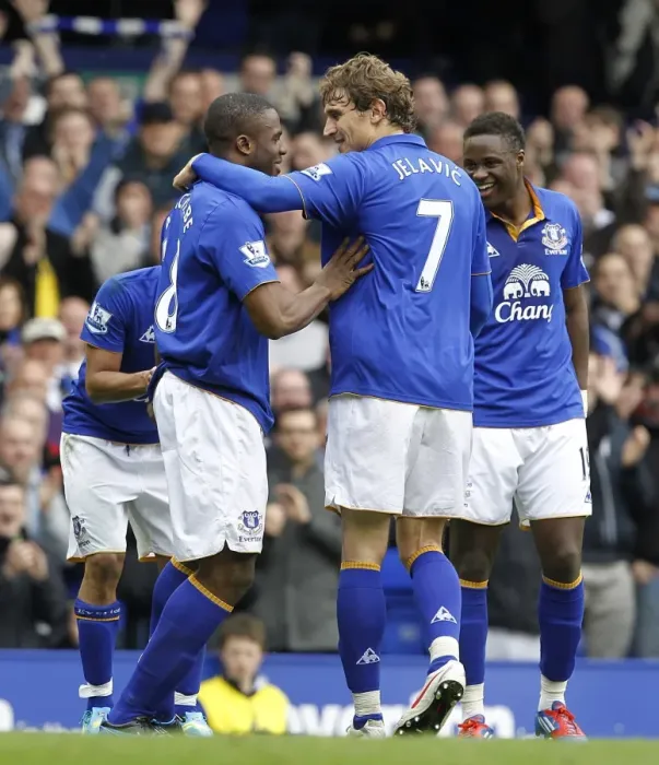 Framed Print : Everton's Double Trouble: Anichebe and Jelavic Celebrate Goals Against West Bromwich Albion (March 31, 2012) Framed Print : Everton's Double Trouble: Anichebe and Jelavic Celebrate Goals Against West Bromwich Albion (March 31, 2012)