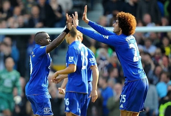 Everton's Drenthe and Fellaini: United in Celebration after Scoring First Goal vs. Fulham (October 23, 2011)