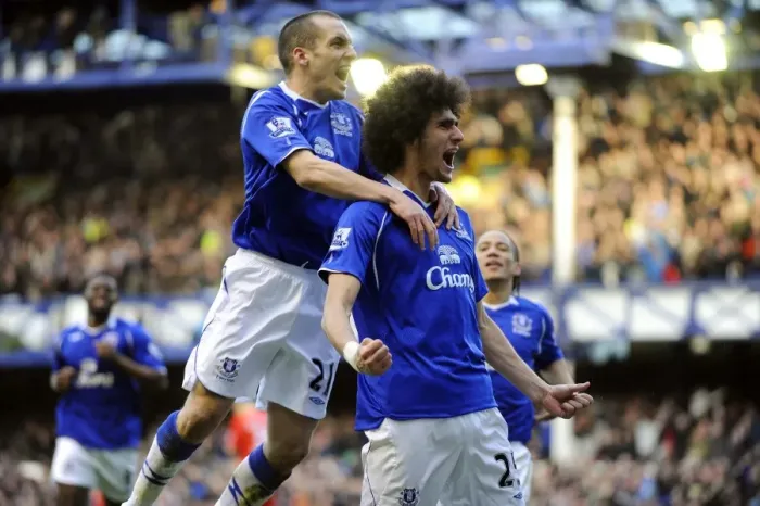 Framed Print : Everton's Fellaini and Osman Celebrate FA Cup Quarterfinal Goal vs. Middlesbrough (2009) Framed Print : Everton's Fellaini and Osman Celebrate FA Cup Quarterfinal Goal vs. Middlesbrough (2009)