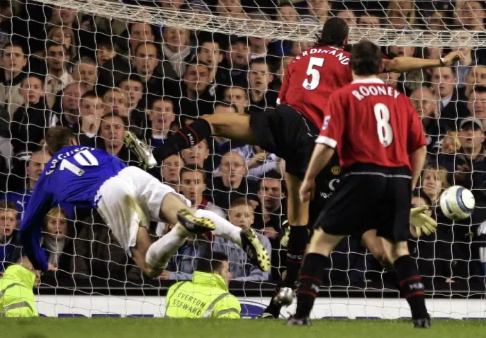Framed Print : Everton's Ferguson Scores Epic Header Past Manchester United's Defense Framed Print : Everton's Ferguson Scores Epic Header Past Manchester United's Defense