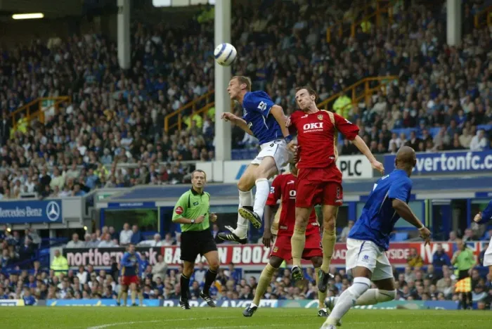 Framed Print : Everton's Ferguson: Triumphant Header Framed Print : Everton's Ferguson: Triumphant Header