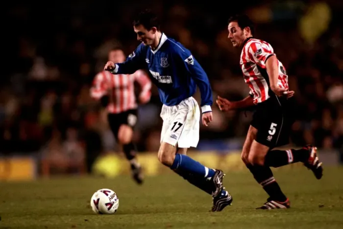 Framed Print : Everton's Francis Jeffers Slips Past Exeter City's Chris Curran in FA Cup Third Round Replay Thriller Framed Print : Everton's Francis Jeffers Slips Past Exeter City's Chris Curran in FA Cup Third Round Replay Thriller