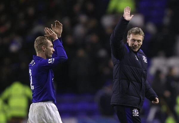 Everton's Glory: Moyes and Hibbert Celebrate Premier League Victory Over Manchester City (31 January 2012)
