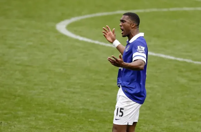 Framed Print : Everton's Glory: Sylvain Distin's Triumphant Celebration After Historic 3-0 Victory Over Arsenal (BPL: Everton vs Arsenal, Goodison Park, 06-04-2014) Framed Print : Everton's Glory: Sylvain Distin's Triumphant Celebration After Historic 3-0 Victory Over Arsenal (BPL: Everton vs Arsenal, Goodison Park, 06-04-2014)