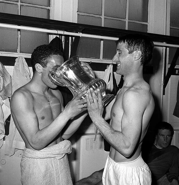 Everton's Glory: Trebilcock and Temple Celebrate FA Cup Victory with Champagne (1966)