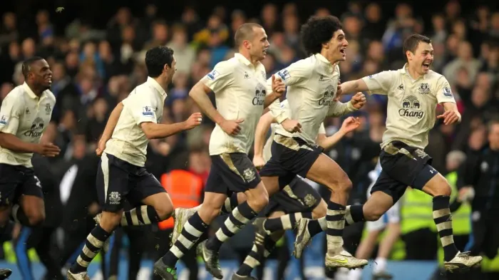 Framed Print : Everton's Historic FA Cup Upset: Phil Neville's Epic Penalty at Stamford Bridge (19 February 2011) - Everton Players Celebrate Framed Print : Everton's Historic FA Cup Upset: Phil Neville's Epic Penalty at Stamford Bridge (19 February 2011) - Everton Players Celebrate