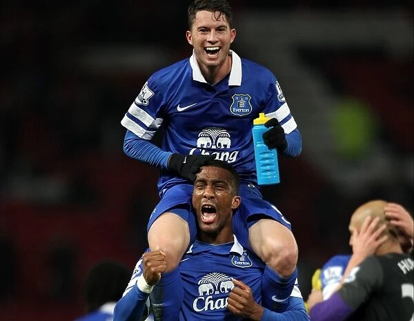 Everton's Historic Upset: Oviedo and Distin Celebrate 1-0 Victory at Old Trafford (December 4, 2013, Barclays Premier League)