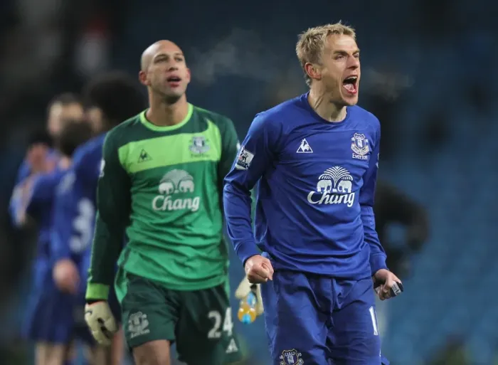 Framed Print : Everton's Historic Victory: Tim Howard and Phil Neville's Triumphant Moment Against Manchester City (Barclays Premier League, 20 December 2010) Framed Print : Everton's Historic Victory: Tim Howard and Phil Neville's Triumphant Moment Against Manchester City (Barclays Premier League, 20 December 2010)