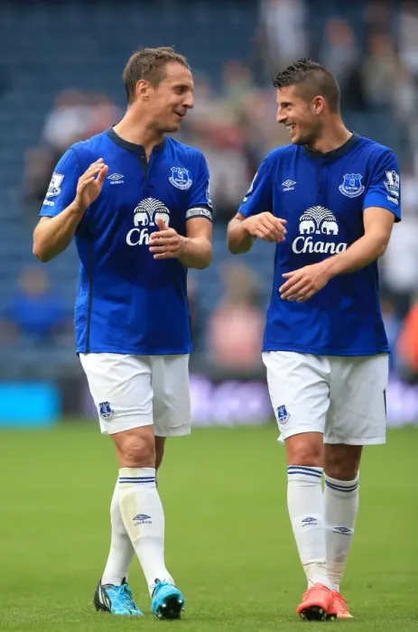Framed Print : Everton's Jagielka and Mirallas: Celebrating Victory at The Hawthorns Against West Bromwich Albion Framed Print : Everton's Jagielka and Mirallas: Celebrating Victory at The Hawthorns Against West Bromwich Albion